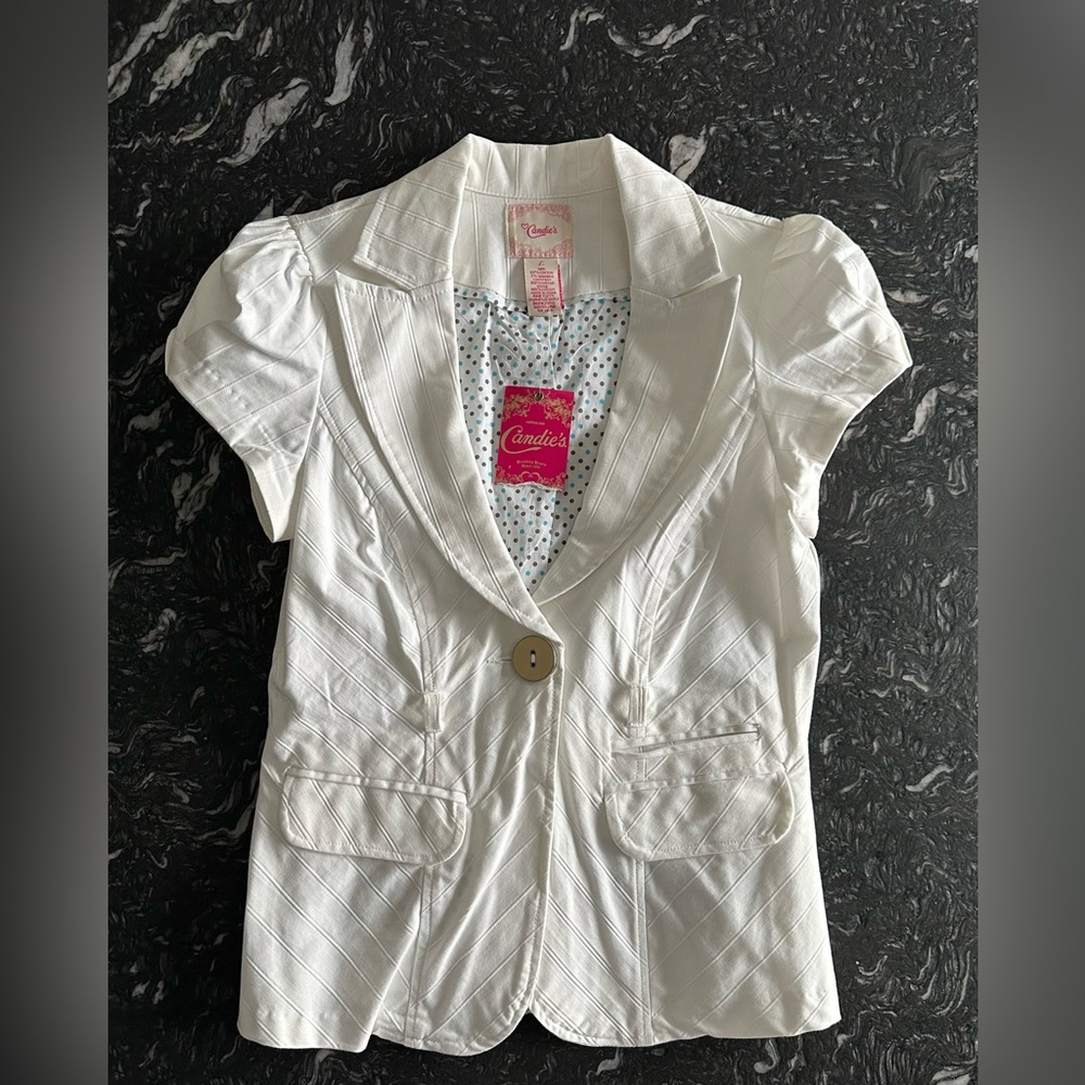 NWT Candie's Blazer Jacket Puffed Short Sleeve 3 Pockets Large